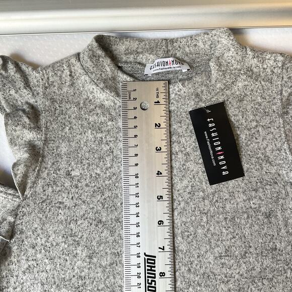 Fashion Nova Women Dress S Heather Grey Sweater Dress Ruffle Long Sleeve - Picture 7 of 10